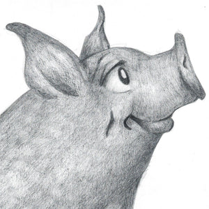 Early pencil drawing of Wilbur from Charlotte's Web for poster art by Theatre Avenue