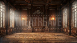 Puritan Courtroom, a Crucible projection backdrop and digital scenery by Theatre Avenue.