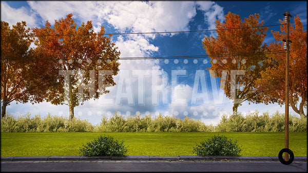 Southern Street in Autumn, a Steel Magnolias projection backdrop by Theatre Avenue.