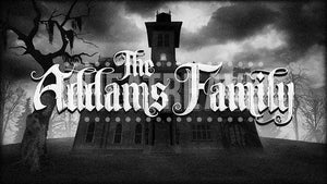 Addams Family Show Title, an Addams Family projection by Theatre Ave in a retro style.