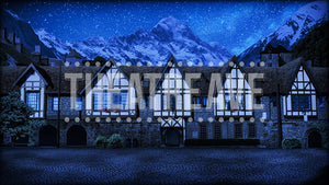 European Street at Night, a digital theatre projection backdrop designed for shows like Beauty and the Beast, Sound of Music and Into the Woods