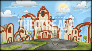 Whimsical Village a digital theatre projection backdrop perfect for shows like Seussical the Musical.