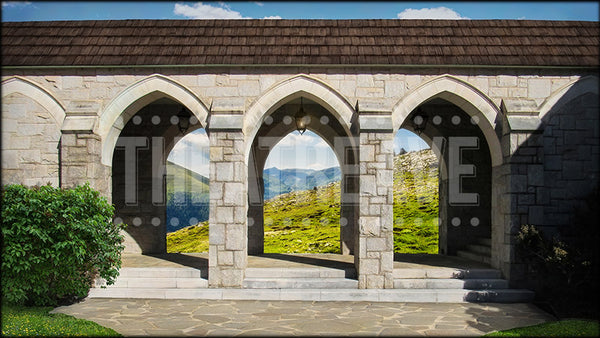 Austrian Abbey, a Sound of Music projection backdrop by Theatre Avenue.