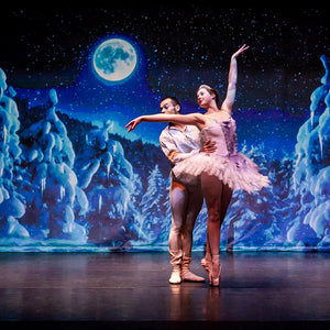 Nutcracker ballet production in New York using animated projection backdrops
