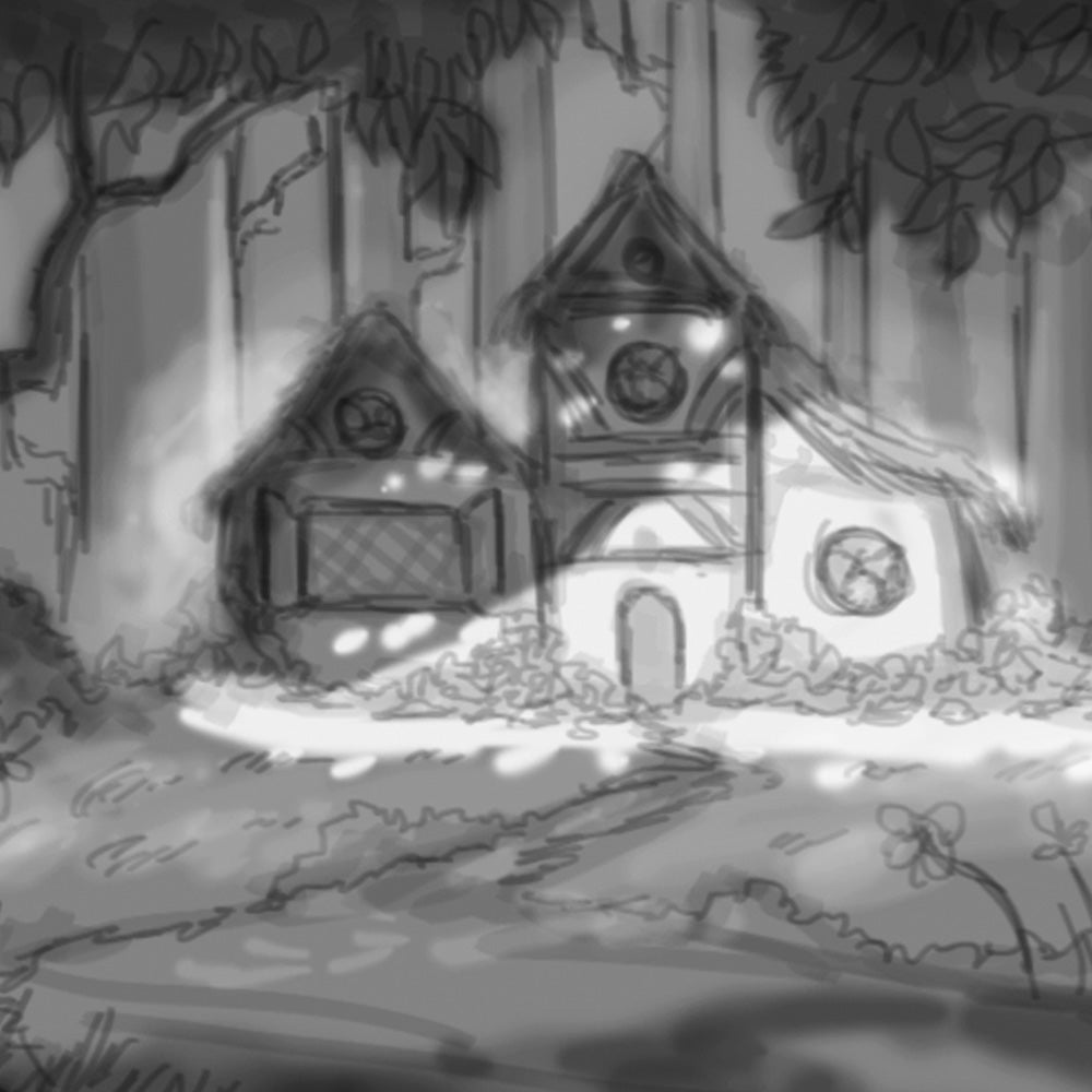 Early digital sketch for Snow White scenic projection backdrop