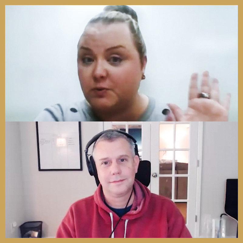 Screenshot of Mitch Stark and Katie Cross discussing short-throw and ultra-short-throw projector lenses for theatre backdrops.