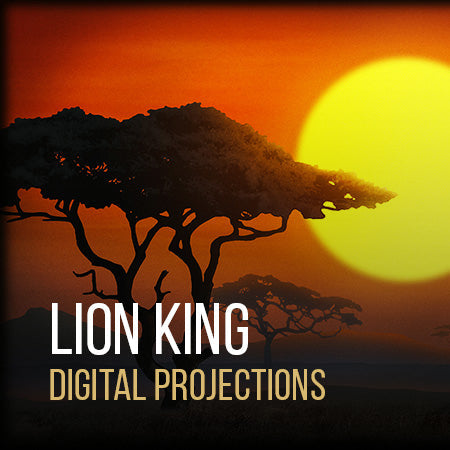 African savanna scene with rising sun, representing backdrop projections and digital scenery by Theatre Avenue.