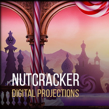 Land of sweets backdrop, a Nutcracker ballet projection and digital scenery by Theatre Avenue.