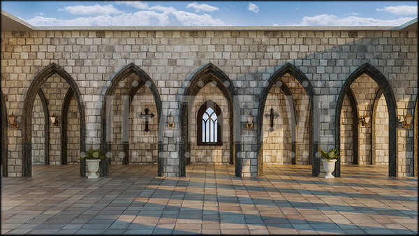 Abbey Courtyard II, a Sound of Music projection backdrop and digital scenery by Theatre Avenue.