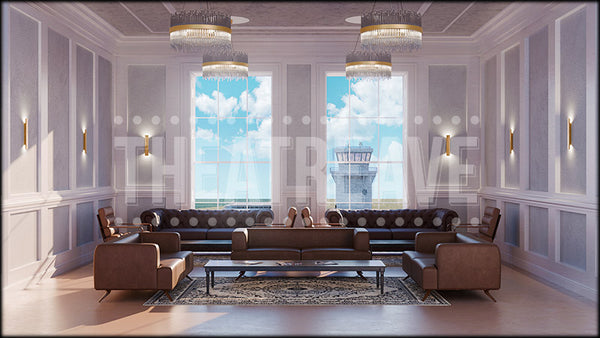 Airport Lounge, a Come From Away projection backdrop by Theatre Avenue.