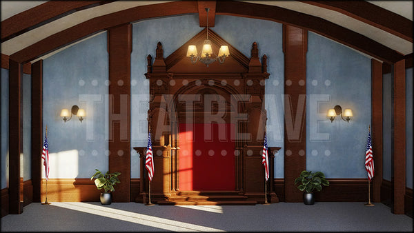 Classic American Courtroom, a To Kill a Mockingbird projection backdrop by Theatre Avenue.