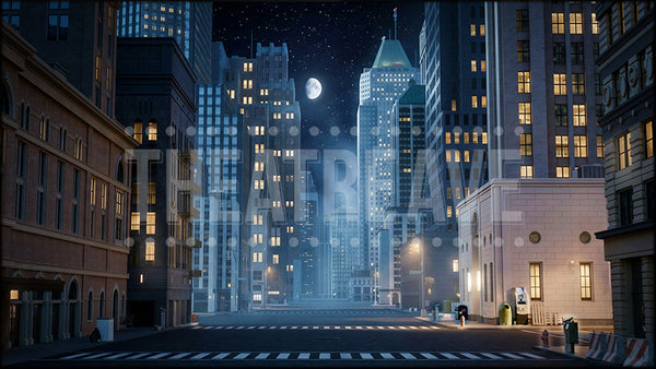 Big City Street at Night, a Chicago projection backdrop and digital scenery by Theatre Avenue.