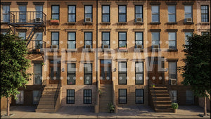Brownstone Street, a Guys and Dolls projection backdrop and digital scenery by Theatre Avenue.