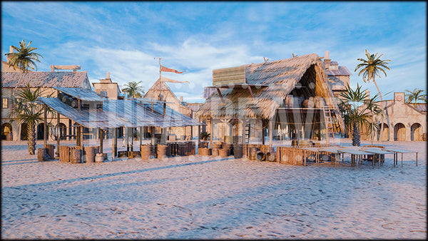 Caribbean Fishing Town, a Once on This Island projection backdrop and digital scenery by Theatre Avenue.