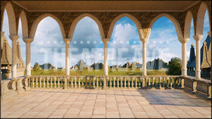 Castle Balcony, a Shrek Jr. projection backdrop and digital scenery by Theatre Avenue.