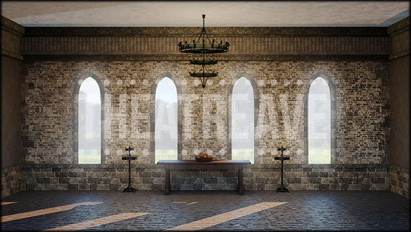Castle Dining Room, a Gentleman's Guide to Love and Murder projection backdrop and digital scenery by Theatre Avenue.