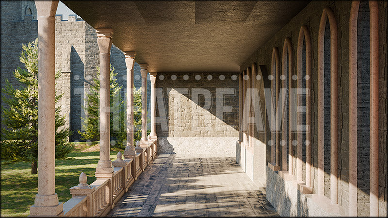 Castle Outdoor Corridor, a Cursed Child projection backdrop and digital scenery by Theatre Avenue.