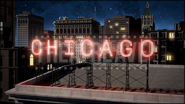 Chicago Highrise Title, a Chicago projection backdrop and digital scenery by Theatre venue.