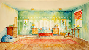 Child's Room Watercolor, a Junie B. Jones projection backdrop and digital scenery by Theatre Avenue.