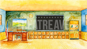 Classroom Watercolor, a Junie B. Jones projection backdrop and digital scenery by Theatre Avenue.