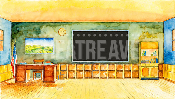 Classroom Watercolor, a Junie B. Jones projection backdrop and digital scenery by Theatre Avenue.