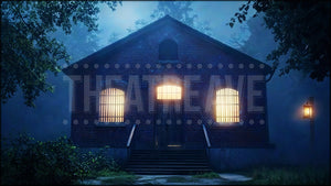 Country Jailhouse at Night, a Tuck Everlasting projection backdrop and digital scenery by Theatre Avenue.