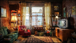 Cozy Apartment, a Little Shop of Horrors projection backdrop and digital scenery by Theatre Avenue.