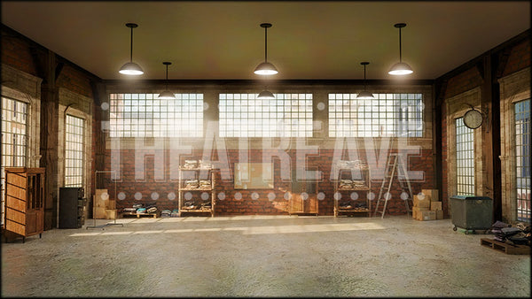 Downtown Factory, a Pajama Game projection backdrop and digital scenery by Theatre Avenue.