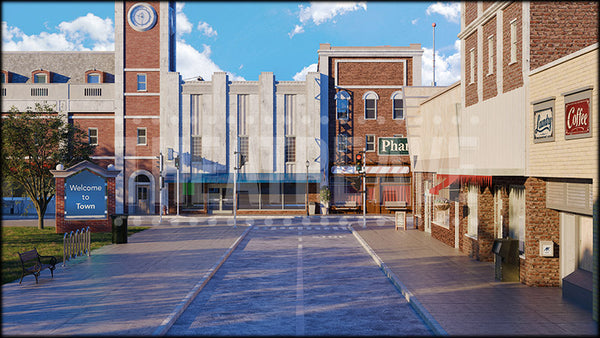 Downtown Street, a Come From Away projection backdrop and digital scenery by Theatre Avenue.