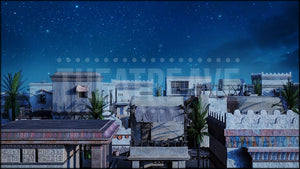 Egyptian Rooftops at Night, a Prince of Egypt projection backdrop and digital scenery by Theatre Avenue.