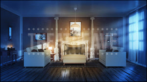 Family Room II at Night, a Big Fish projection backdrop and digital scenery by Theatre Avenue.