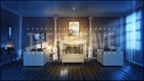 Family Room II at Night, a Big Fish projection backdrop and digital scenery by Theatre Avenue.