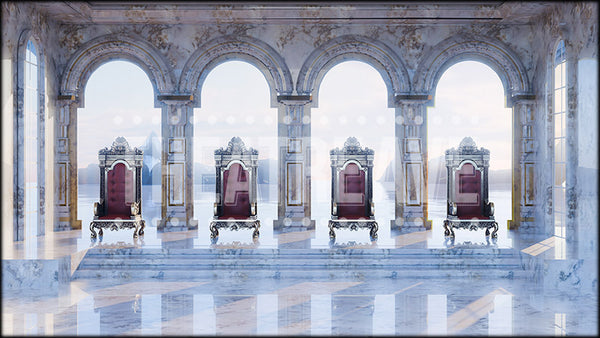 Four Thrones Room, a Narnia projection backdrop and digital scenery by Theatre Avenue.