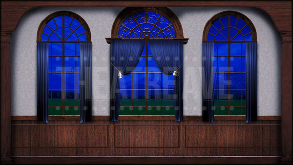 Grand Estate at Night, a Clue projection backdrop and digital scenery by Theatre Avenue.