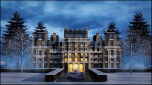 Grand Mansion in Winter, a Nutcracker projection backdrop and digital scenery by Theatre Avenue.