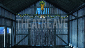 Holiday Barn Door, a White Christmas projection backdrop by Theatre Avenue.