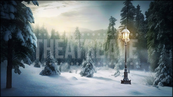 Lamppost Clearing, a Narnia projection backdrop by Theatre Avenue.