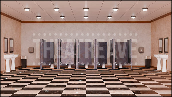 Large Bathroom, a Gentleman's Guide projection backdrop and digital scenery by Theatre Avenue.