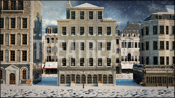 London Town Snowfall, a Christmas Carol projection backdrop and digital scenery by Theatre Avenue.