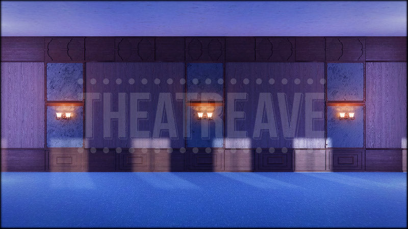 Mansion Corridor at Night, a Clue projection backdrop and digital scenery by Theatre Avenue.