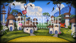 Munchkinland, a Wizard of Oz projection backdrop by Theatre Avenue.