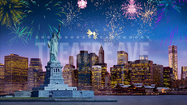 Firework Projection NYC Harbor with Fireworks Projection (Animated)