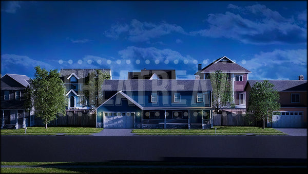 Neighborhood Street at Night, a Footloose projection backdrop and digital scenery by Theatre Avenue.
