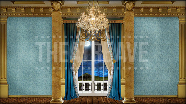 Ocean Palace Bedrooom at Night, a Little Mermaid projection backdrop and digital scenery by Theatre Avenue.