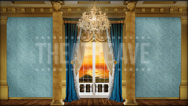 Ocean Palace Bedroom at Sunset, a Little Mermaid projection backdrop and digital scenery by Theatre Avenue.