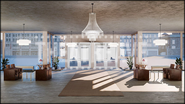 Office Atrium, a 9 to 5 projection backdrop and digital scenery by Theatre Avenue.