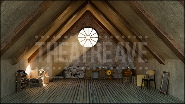 Old House Attic, a Beetlejuice projection backdrop and digital scenery by Theatre Avenue.