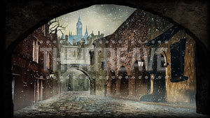 Old London Snowfall Begins, a Christmas Carol projection backdrop by Theatre Avenue.