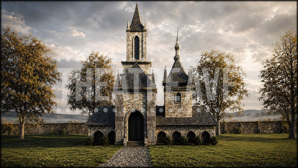 Old Stone Chapel, a Gentleman's Guide to Love and Murder projection backdrop and digital scenery by Theatre Avenue.