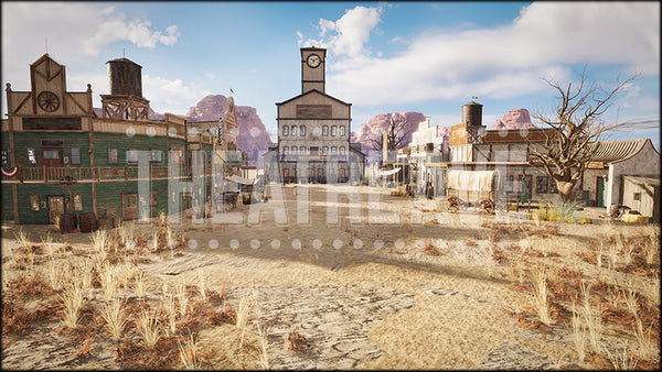 Old West Townscape, a Christmas Story projection backdrop by Theatre Avenue.